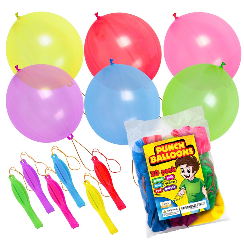 Giraffe Manufacturing Giraffe 30 Pack Punch Balloons Valentines Party Favors for Kids- 18 Inches Large Thick Latex Neon Rubber Heavy Duty Balloons - Age 4-8, 6 to 8, 8-12 Easter Basket Stuffers - Image 1